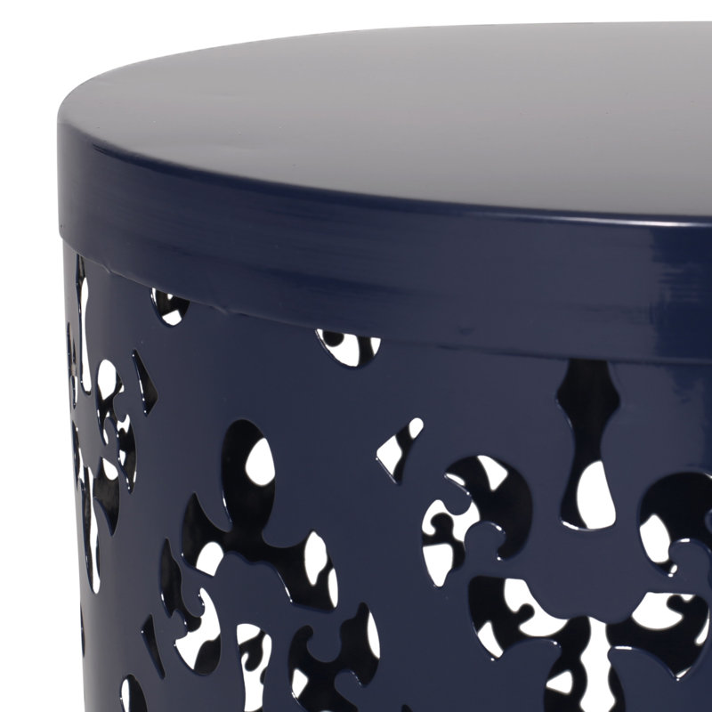 Nadilyn Round Metal Outdoor Side Table , 13.78'' in. W 13.78'' in. D, Navy Blue