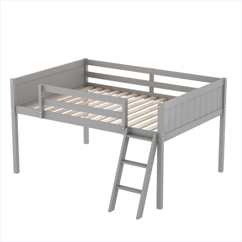 Lit mezzanine bas en bois avec échelle, Gris, Double