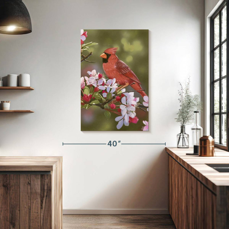 Brampt Cardinal With Apple Blossoms, 39" H x 26" W