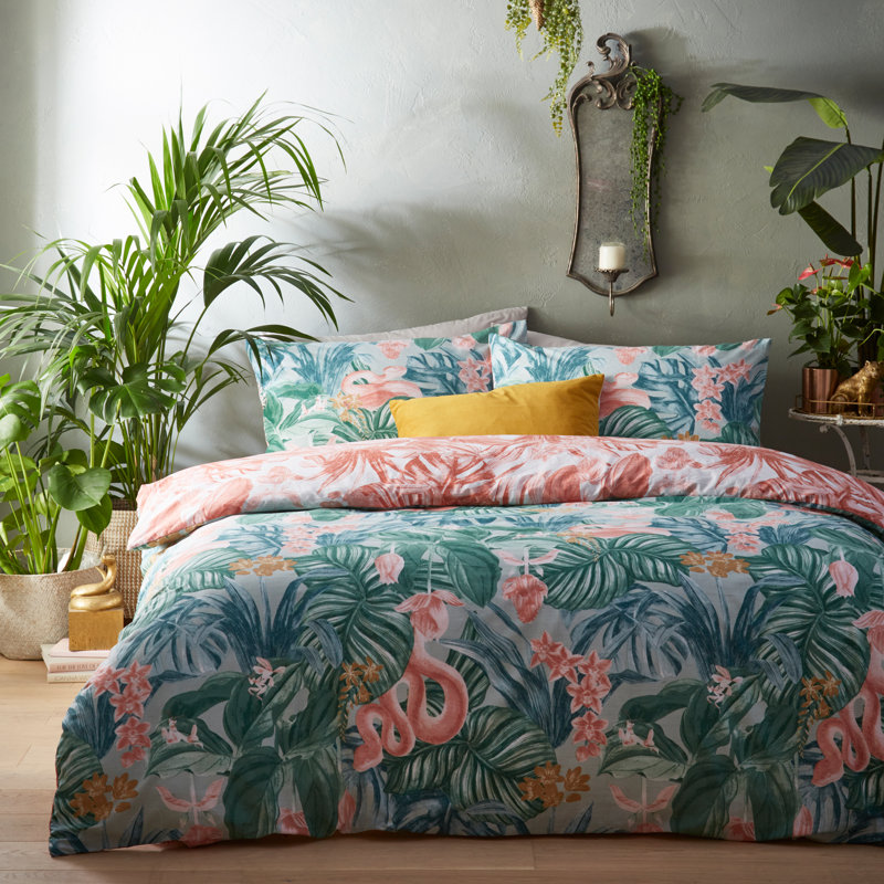 Floral Duvet Cover Set with Pillowcases, Double Duvet Cover + 2 Standard Pillowcases, Sage/Blush