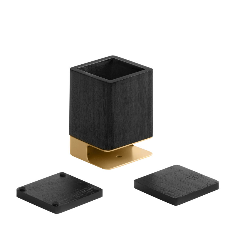 Porte-stylo en bois massif avec 2 sous-verres, Noir et or