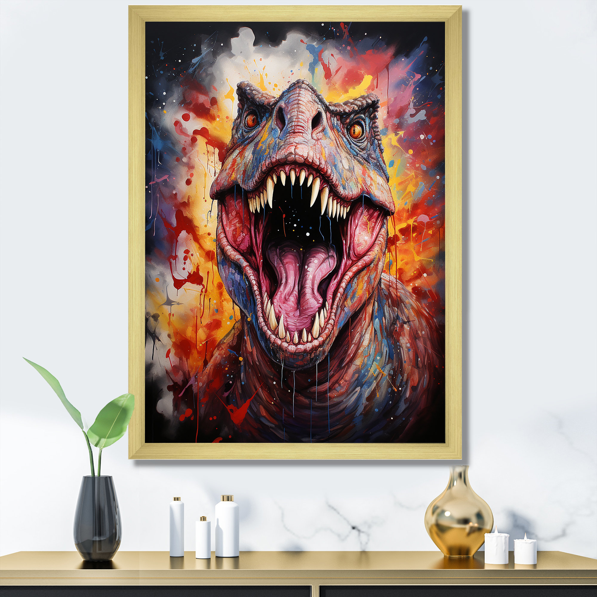 Bungalow Rose Popart Trex Dinosaur I - Dinosaur Wall Art | Wayfair