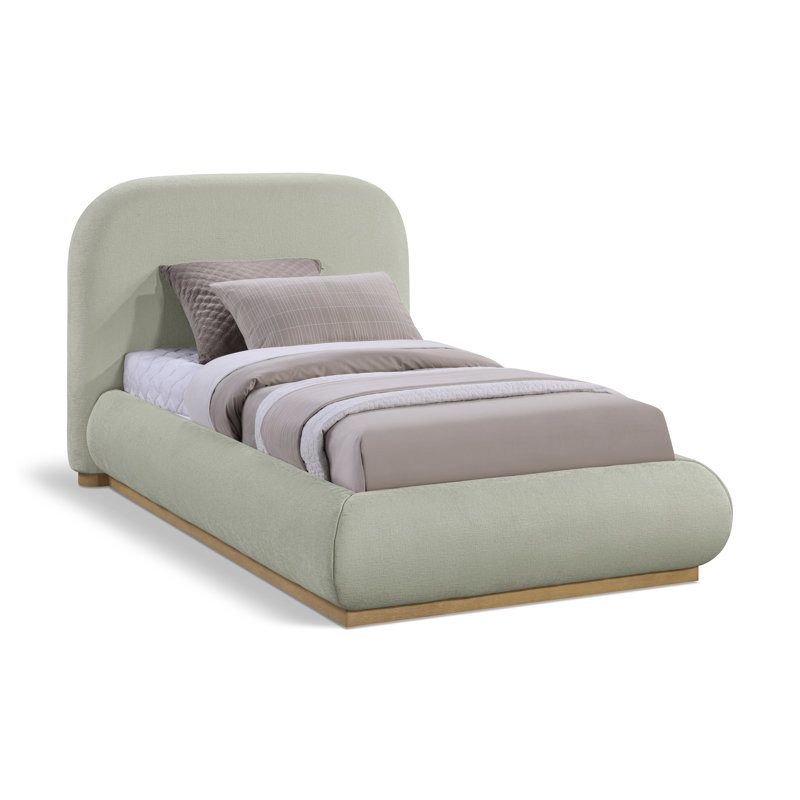 Humayrah Upholstered Panel Bed, Twin, Mint Chenille Fabric / Stained Natural