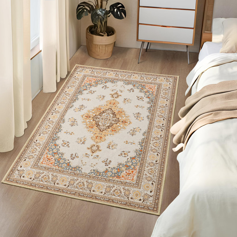 Tapis décoratif ultra-doux, à poils courts, imprimé rétro, lavable, antidérapant, Rectangulaire 2 pi x 3 pi