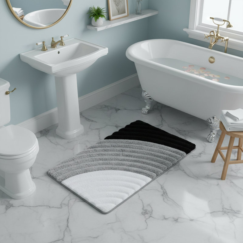 Tapis de bain pelucheux abstrait, Gris