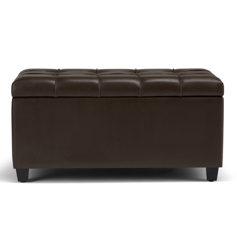 Banc/repose-pieds avec rangement rectangulaire de style transitionnel de 84 cm de large revêtu de cuir végan capitonné