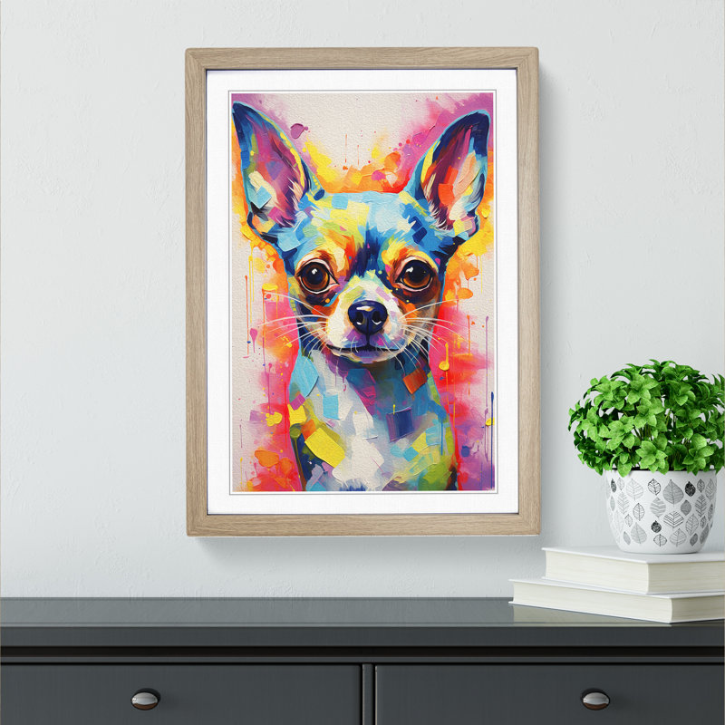 Chihuahua Abstract No.2 - Single Picture Frame Print on Wood, 34cm H x 25cm W x 2cm D, Oak