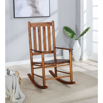 Chaise berçante en bois massif à dossier à lattes Mangassa brun doré