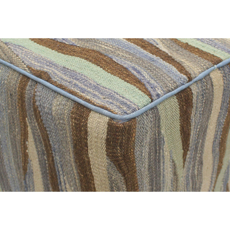Repose-pieds standard carré de 15 po de largeur Aprea, Brun / bleu / beige / laine grise