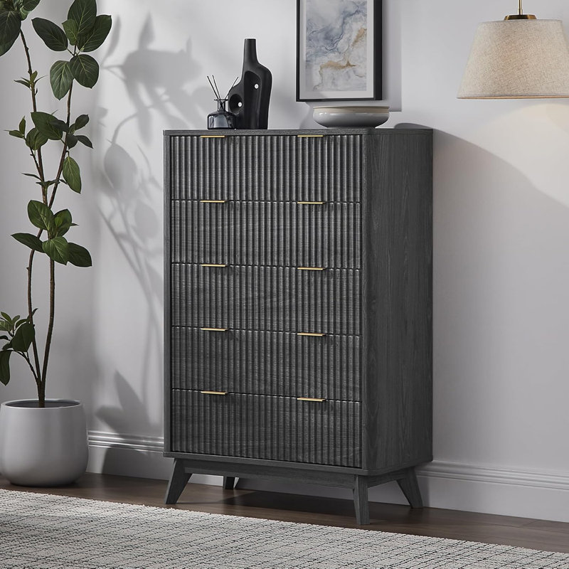 Commode 5 tiroirs Siyuan, Aulne foncé