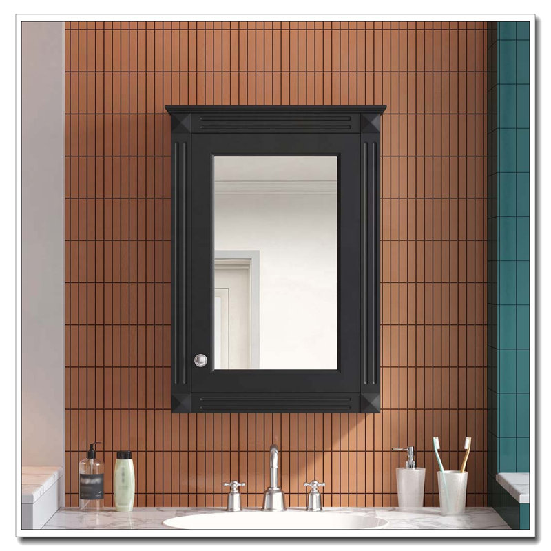 Wall Mounted Bathroom Mirror Cabinet with Adjustable Shelf, Black
