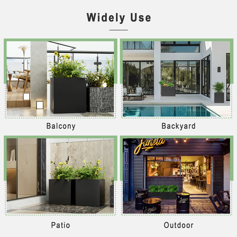 Grande boîte à fleurs Qinptwut pour l'extérieur, grande boîte à fleurs en métal - antirouille, résistante aux intempéries, avec tablette amovible pour balcon, patio, cour arrière, décor de porte d'entrée (17,5 gallons)