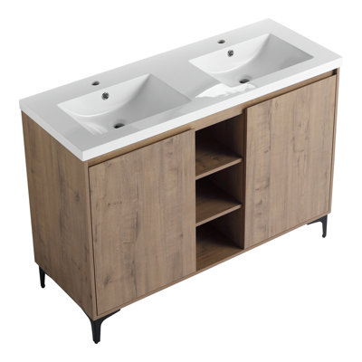 Meuble-lavabo autoportant 48 po avec lavabo double, charnière de porte à fermeture douce
