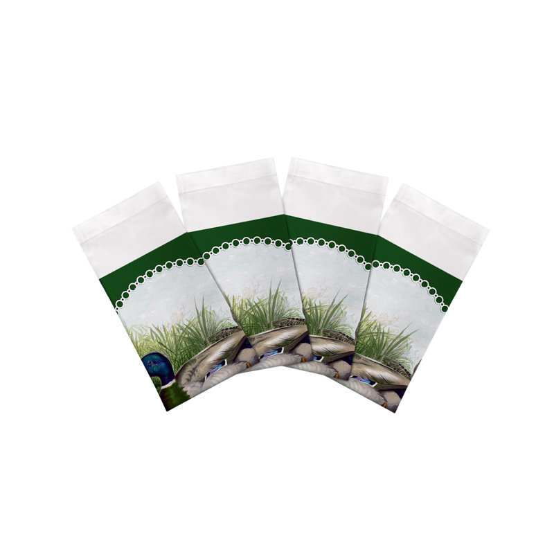 English Duck Pond Cotton Sateen Dinner Napkins, Green