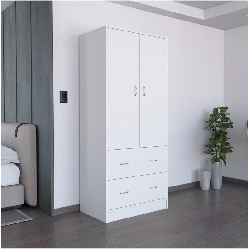 Armoire Taly avec portes doubles, 2 tiroirs et tringle
