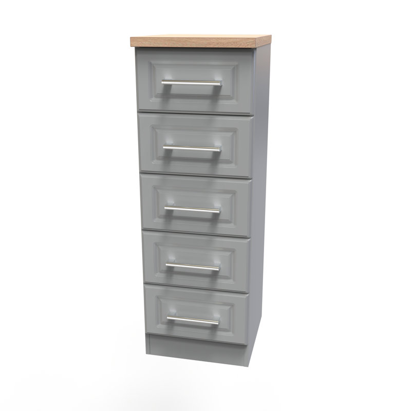 Fully Assembled Berti 5 - Drawer Chest of Drawers, Dusk Grey/Oak
