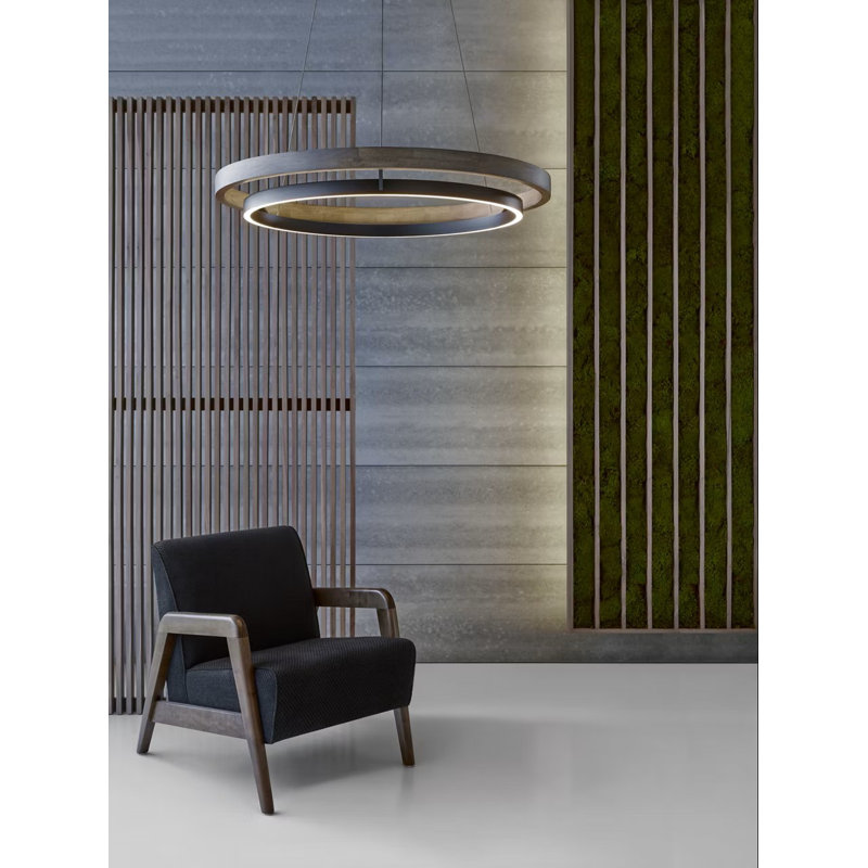 Grace 1 - Light LED Chandelier, 3.5" H x 35.8" W x 35.8" D, Matte Black, Weathered Oak