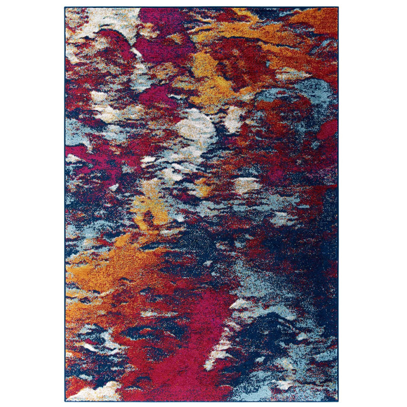 8' x 10' Blue and Orange Abstract Synthetic Area Rug