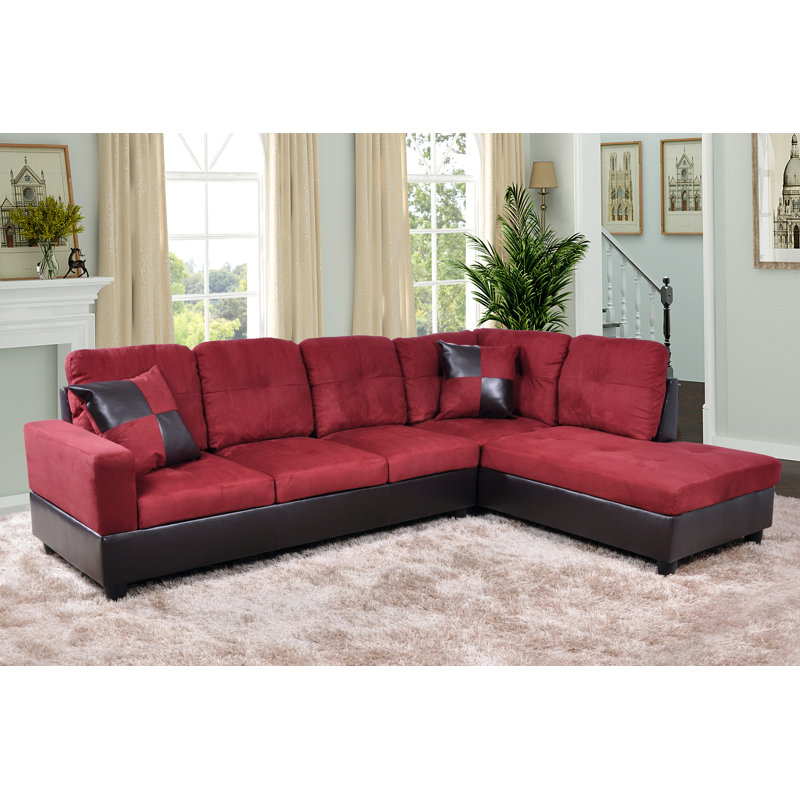 Large canapé 103,5 po Lemley, Simili cuir rouge, Face à la droite