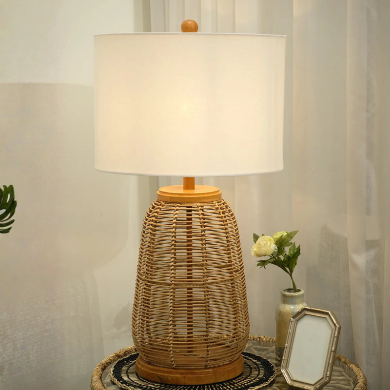 Rattan Table Lamp/Fabric Shade With Ul Standard