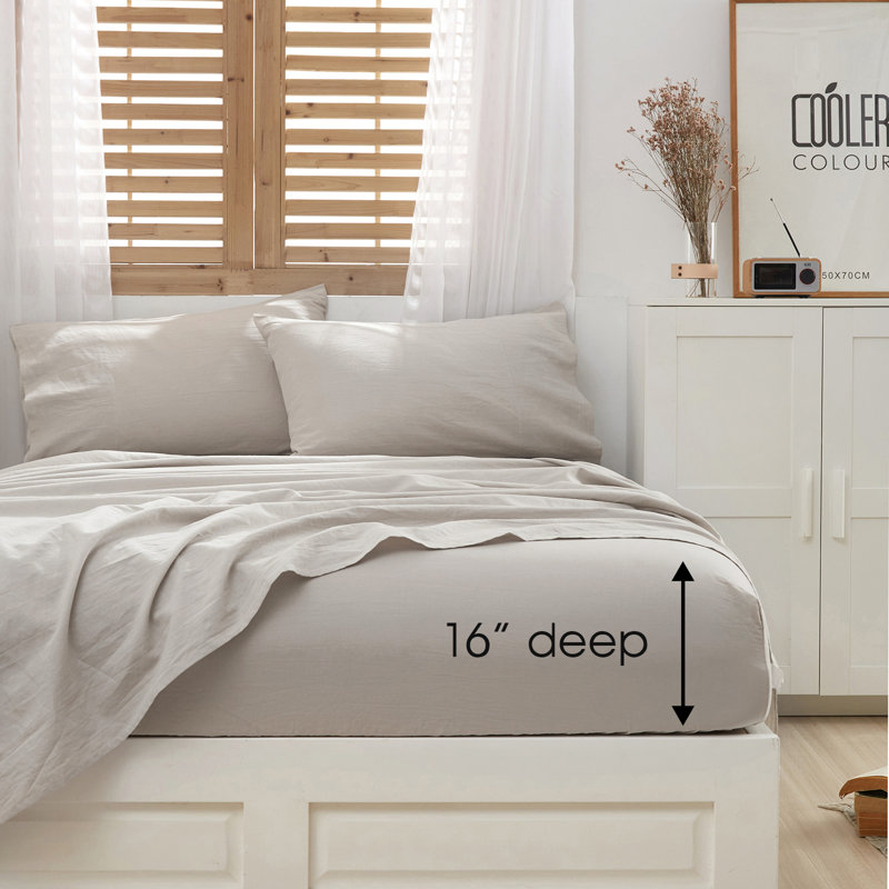 Ensemble de draps 100% lin français Lived in Look, Ensemble de draps pour grand lit avec 2 taies d'or