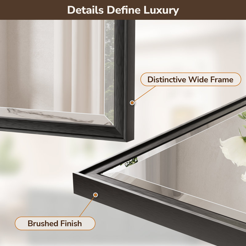 Rectangle Beveled Bathroom Accent Vanity Mirror with Aluminum Frame Tempered Glass , Black, 32" x 24"