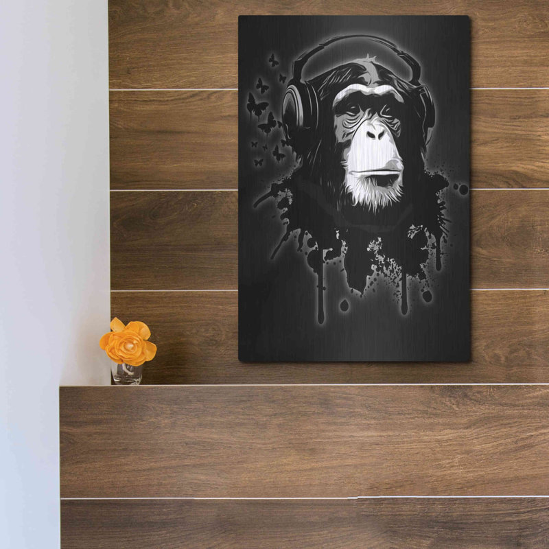 Art mural en métal luxueux «Monkey Business Black» par Nicklas Gustafsson, 24 po x 36 po, H 16 po x l 12 po