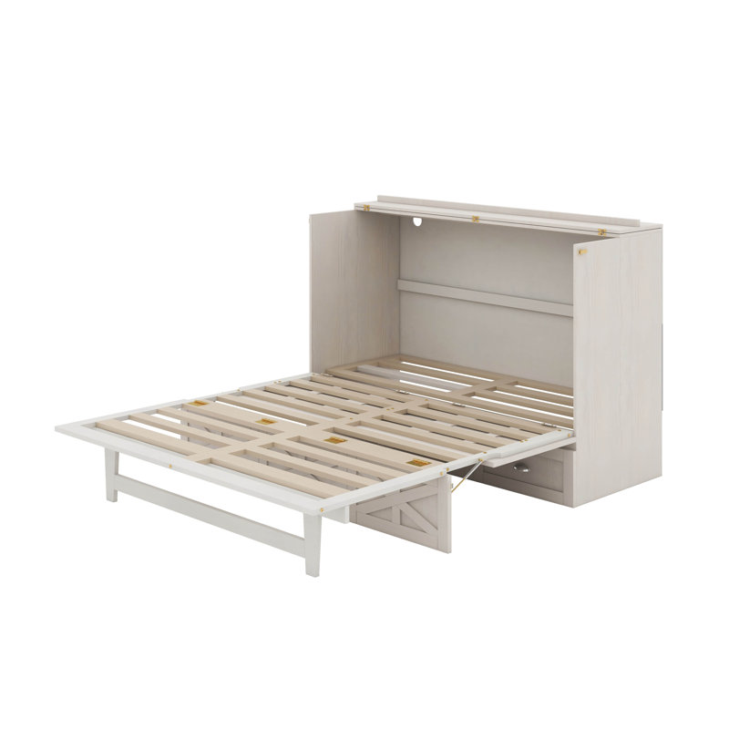 Lit escamotable avec tiroirs Murphy, Lit double, Brushed White
