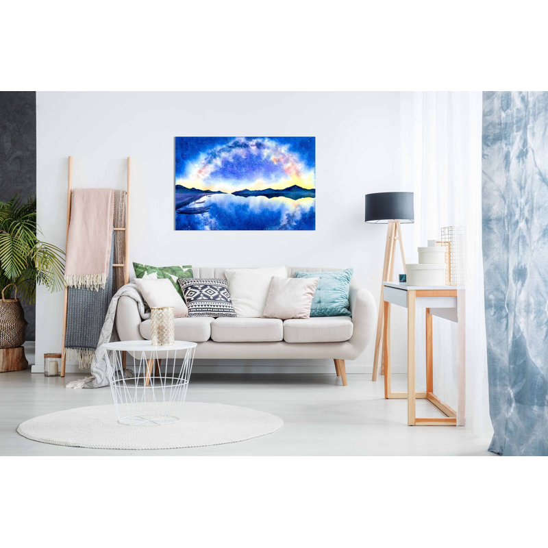 Starry Night With Galaxy Watercolour Blue - Wrapped Canvas Painting, 20cm H x 31cm W