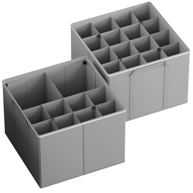 Shoe Organizer for Closet, 2 Pack Foldable Shoe Storage Containers with Adjustable Dividers, Fits 16-32 Pairs for Home and Closet Organization