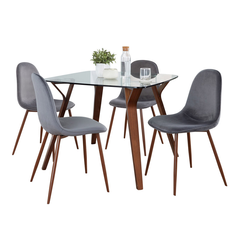 Folia 4 - Person Glass Top Four Leg Dining Set, Gray