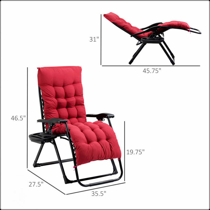Outsunny Zero Gravity Reclining Chair With Padded Cushion, Side Tray, And High Weight Capacity For Ultimate Comfort And Portability