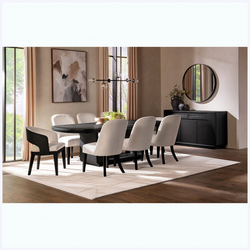 Burnished black and cream 9-piece rectangular dining table set