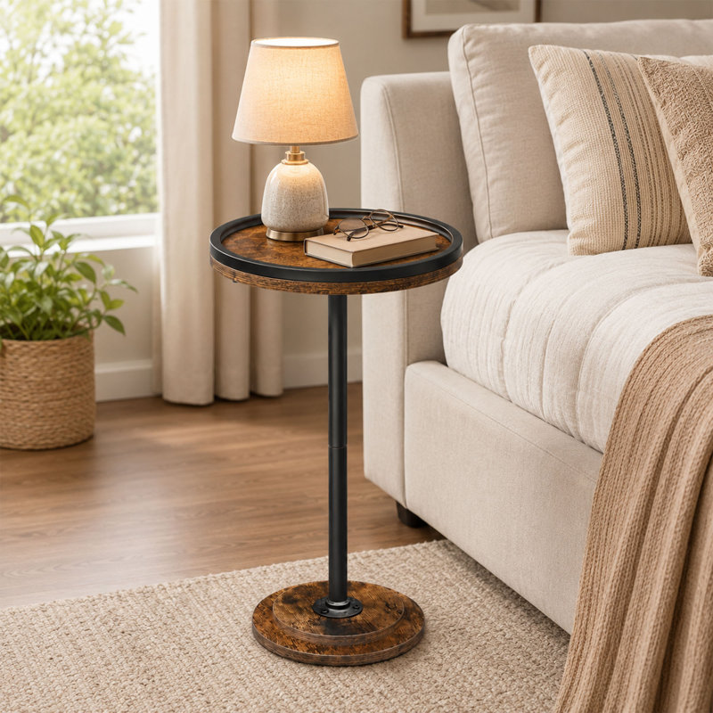 Small Round Pedestal Side Table with Rustic Finish