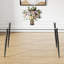 Table rectangulaire en verre trempé pour 4-6 - Bureau de style moderne avec pieds en métal noir, plateau de cuisine, salle à manger et salon avec siège scintillant