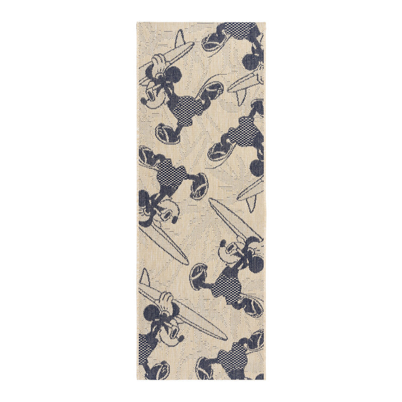 Tapis d'intérieur / extérieur tissé à plat bleu marine / beige Disney Mickey Mouse, Tapis de couloir 2 pi 2 po x 6 pi