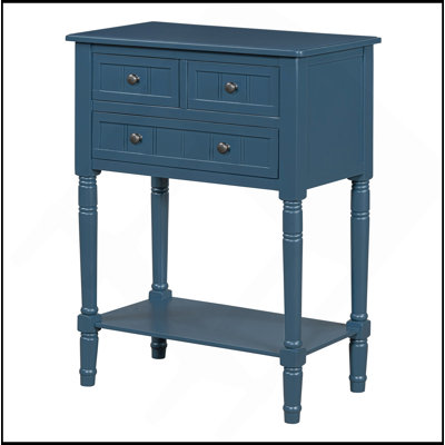 Console étroite, canapé mince avec trois tiroirs de rangement et tablette inférieure (bleu marine)