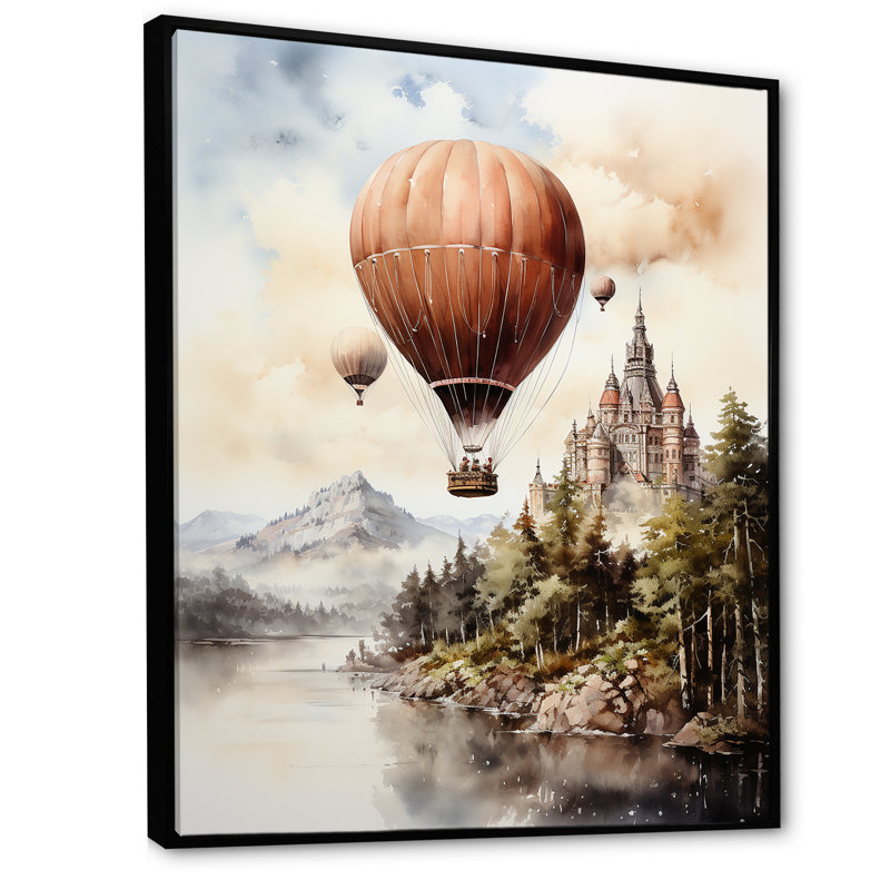 Vol en montgolfière Castle III, H 32 po x l 16 po x P 1 po, Cadre flottant noir