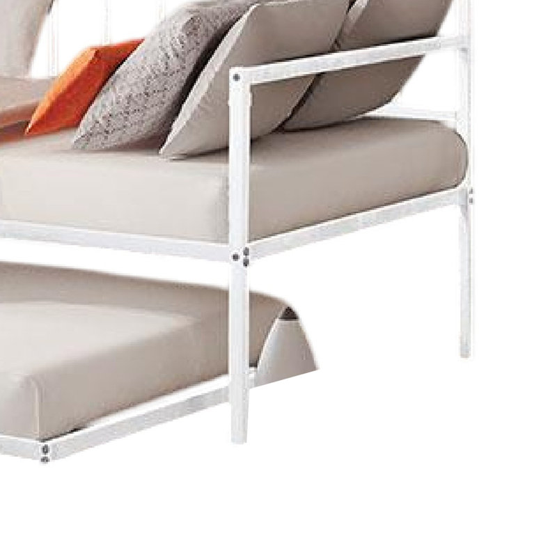 Ham Daybed With Pull Out Trundle, Silver Slatted Open Metal Frame, White