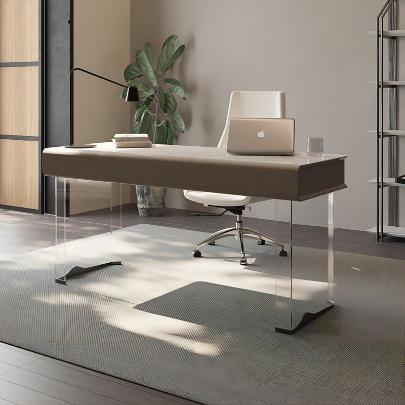 Bureau rectangulaire en pierre frittée, 2 tiroirs, 29.53" H x 70.87" W x 23.62" D