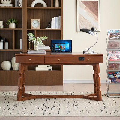 Black Walnut Rectangular Solid Wood Writing desk with drawers desk