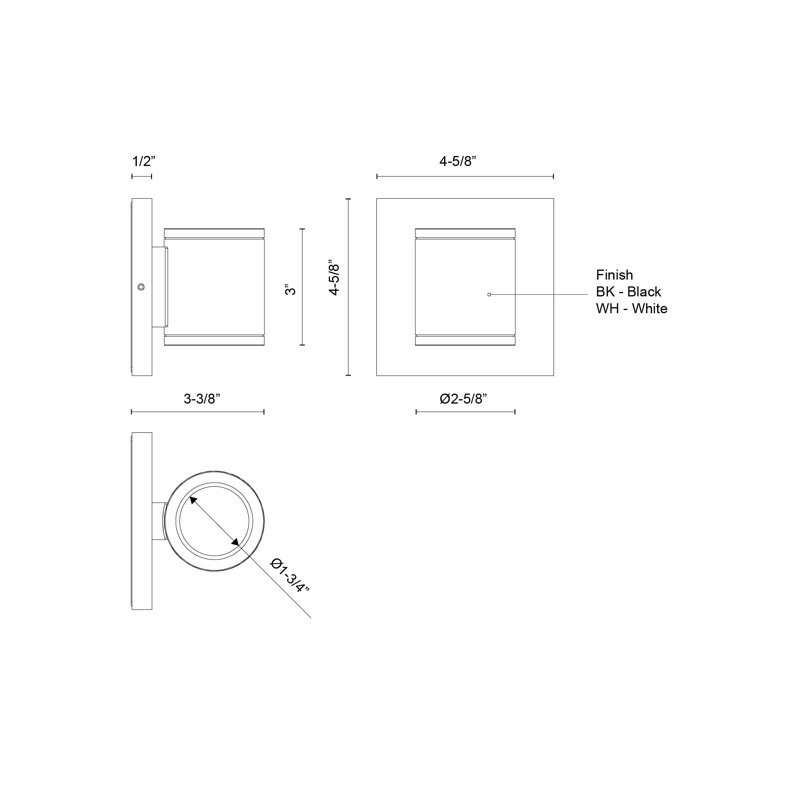 Nordic LED Flush Mounted Sconce, 4.63" H x 4.63" W x 3.38" D, White, 5 W