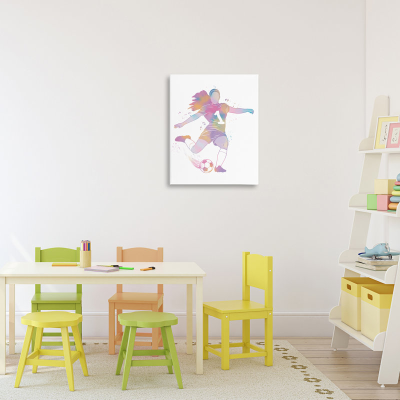 «Woman Athlète», toile de soccer pastel, design par Marcus Prime, H 20 po x l 16 po