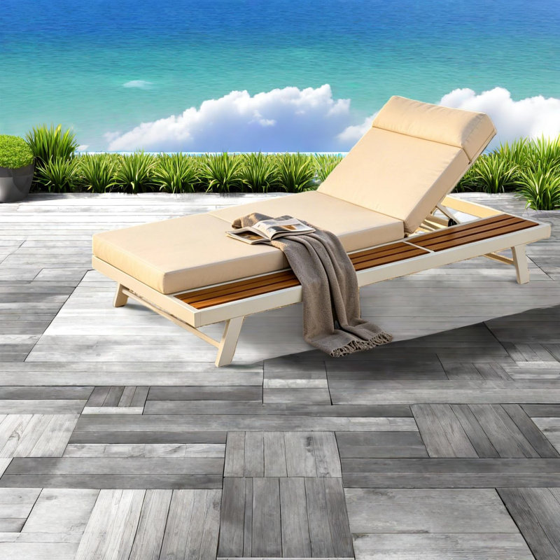 Méridiennes de patio modernes avec rangement, métal en bois d'acacia pour la piscine