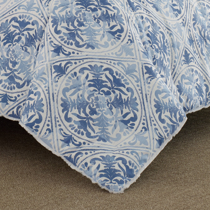 Laura Ashley Mila Blue Comforter Cotton Comforter Set, Full/Queen Comforter + 2 Shams