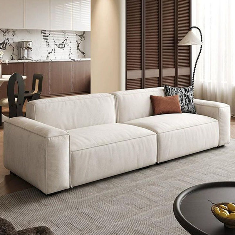 Canapé modulaire en polyester blanc crème, 3, H 28,74 po x l 94,49 po x P 38,58 po, Blanc crémeux