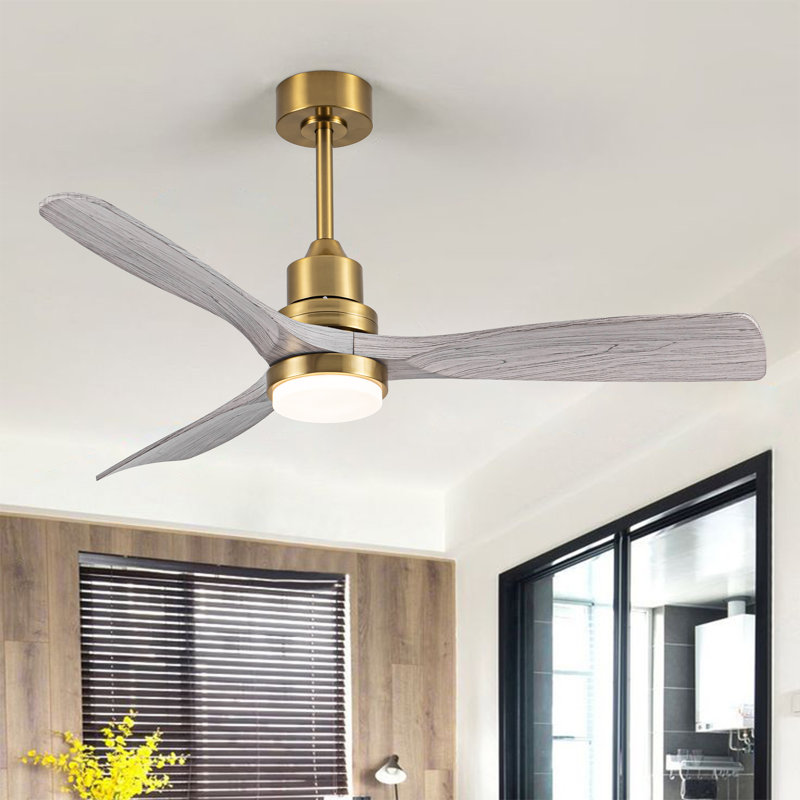 Ventilateur de plafond à DEL à 3 températures Lahrizi, Bois blanc, Or