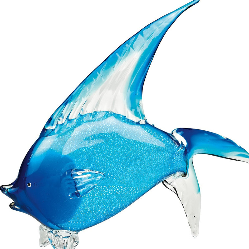 Sculpture de table 16 "poisson de verre bleu de Murano