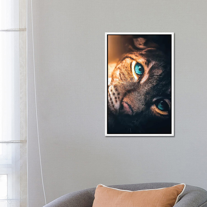 The Aqua Blue Eyed Leopard by Zenja Gammer - Print on Canvas, White Framed, 66.04 cm H x 45.72 cm W