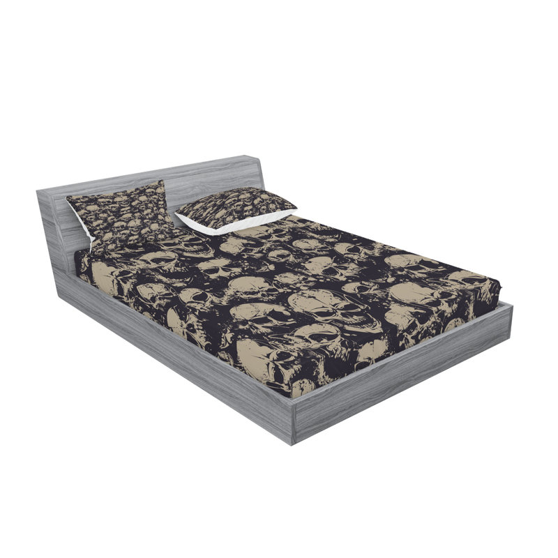 Ensemble de draps et taies décoratives Ambesonne Skull, gris anthracite / brun clair